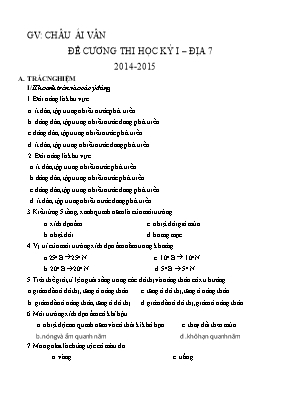 Đề cương ôn tập học kì I Địa lí lớp 7 - Năm học 2014-2015 - Châu Ái Vân